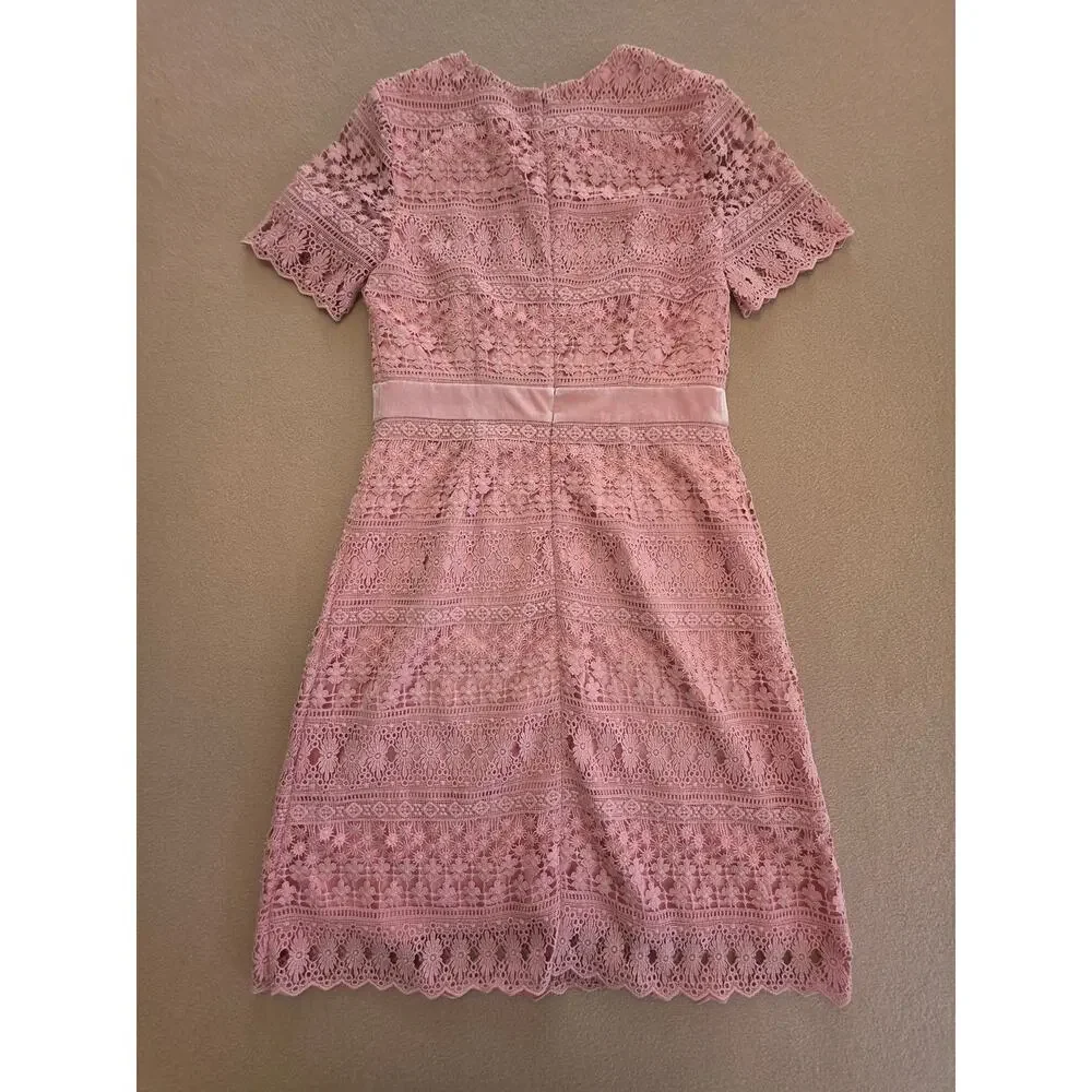 Rachel Parcell Pink Floral Guipure Lace Sheath Midi Dress Sz Medium